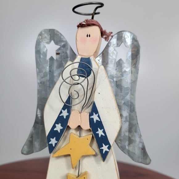 Primitive Wood Angel Figurine American Flag Stars Stars & Stripes Folk Art VTG - Picture 10 of 14